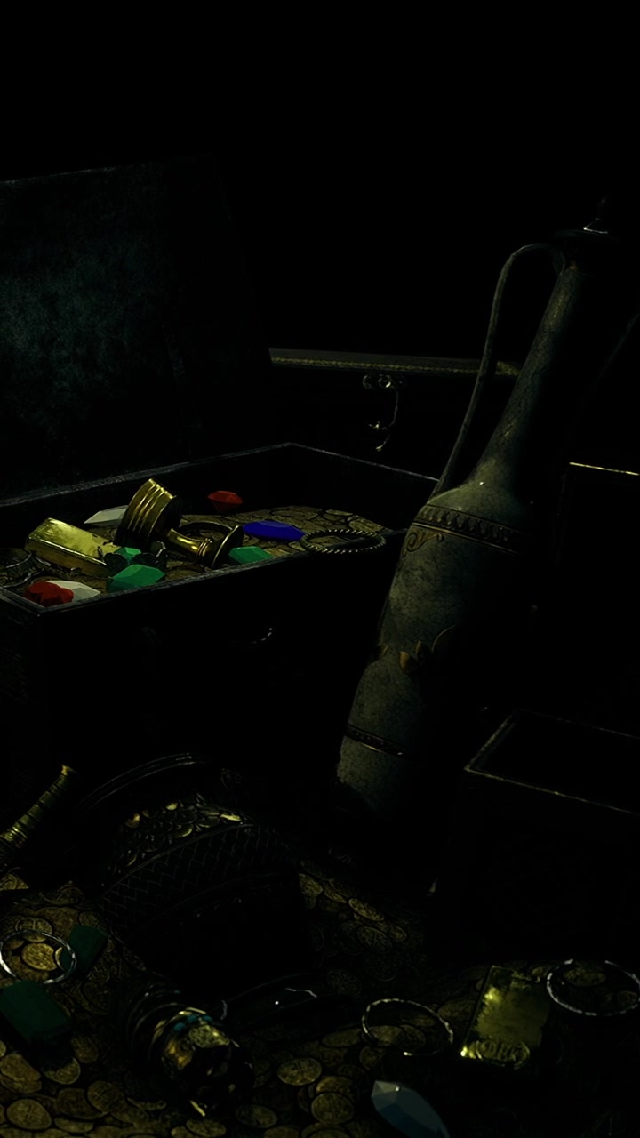 Tesori nascosti giacciono nell'ombra di un vecchio forziere del tesoro.