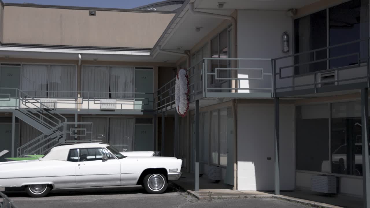 Lorraine Motel and National Civil Rights Museum in Memphis, Tennessee with gimbal video close up stable shot