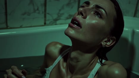 woman in distress in bathtub