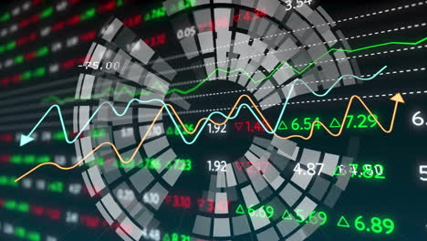 animation of financial data processing over grid and dark background