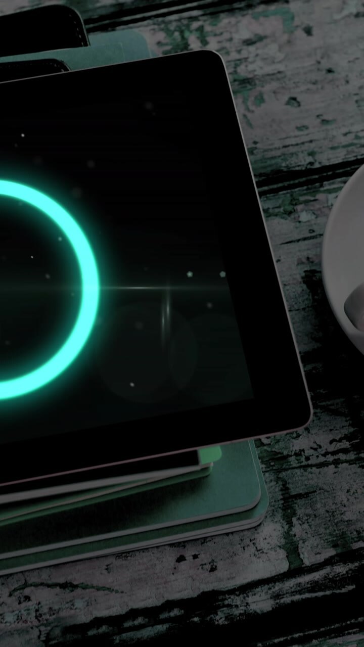 Animation of data processing with loading circle on tablet screen