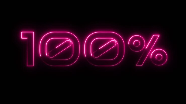 Insegna al neon rosa 100% su sfondo nero.