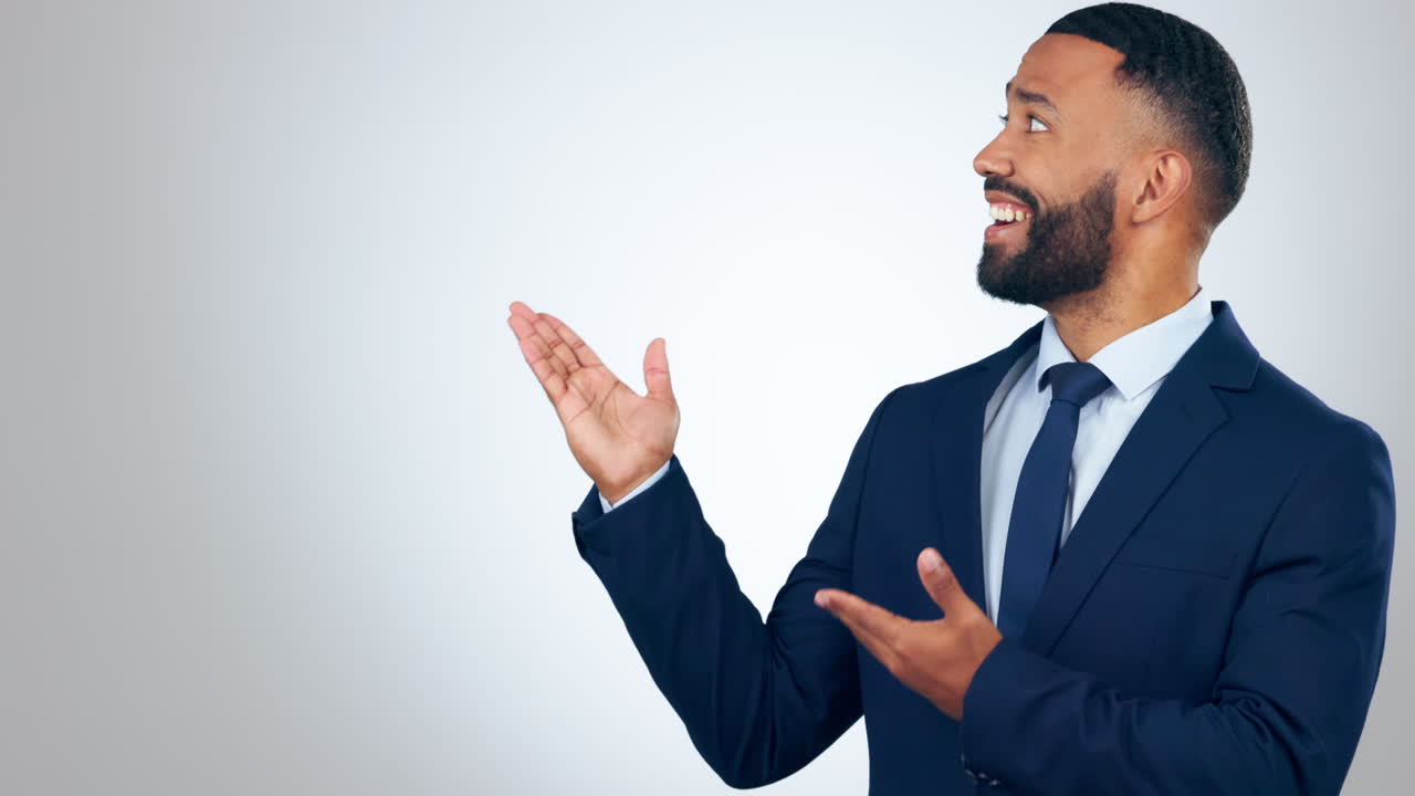 hombre de negocios, cara y maqueta de presentación