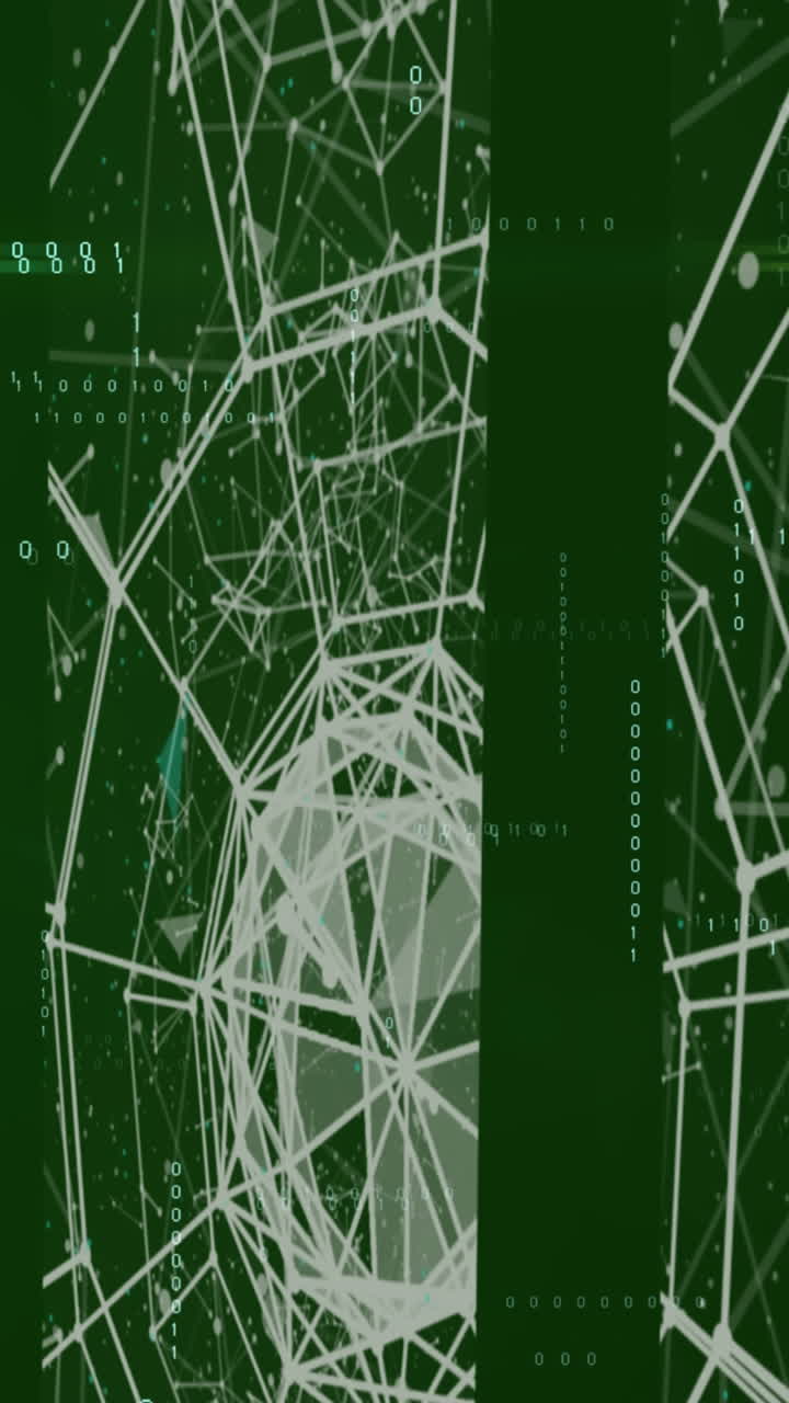 Animation of data processing and shapes on black background