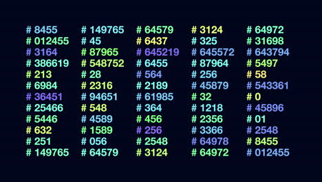 random numbers on black background