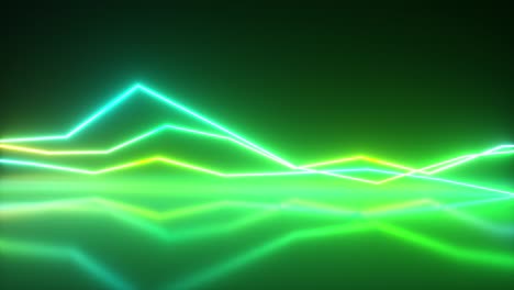 líneas de neón brillantes y coloridas. fondo de ecualizador musical abstracto, gráfico, diagrama, dibujo, curva, gráfico. color verde azul ultravioleta moderno cpectrum. bucle sin costuras 3d render
