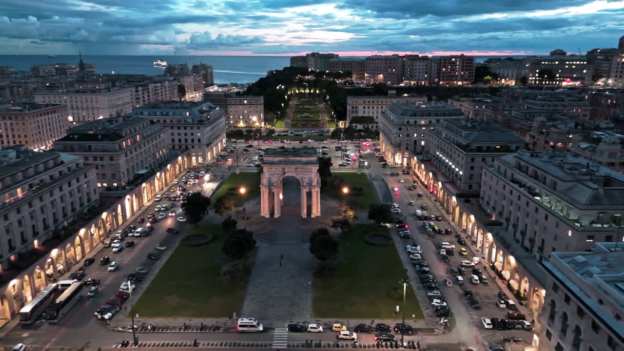 Aerial View of Genoa, Italy at Night