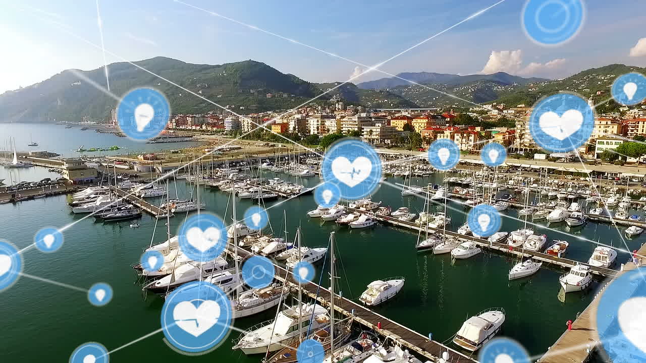 포트 위의 아이콘으로 연결 네트워크의 애니메이션