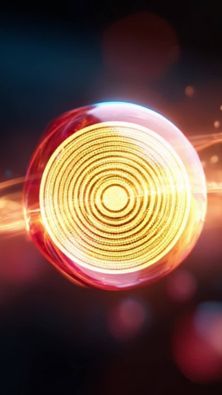 Un affascinante viaggio visivo attraverso la trasformazione di un'eterea sfera luminosa, che illustra colori vivaci e motivi ipnotizzanti in movimento durante uno spettacolo energico