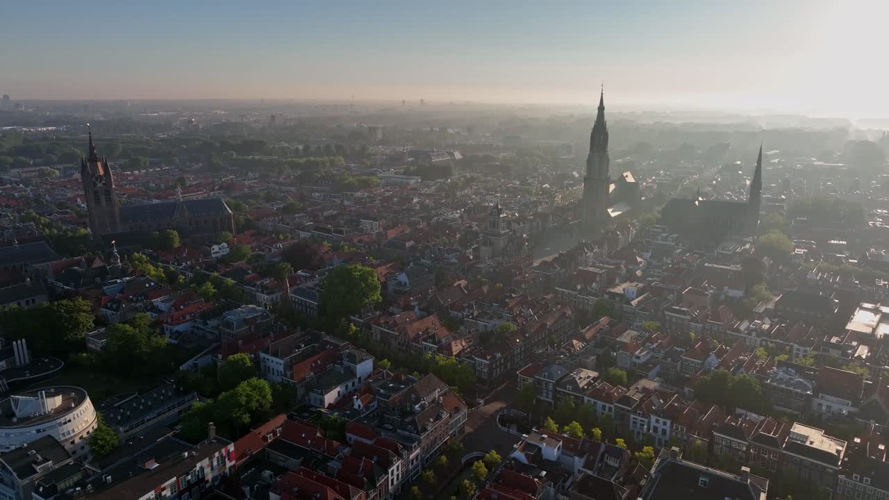 Aerial View of a Cityscape in the Morning Haze