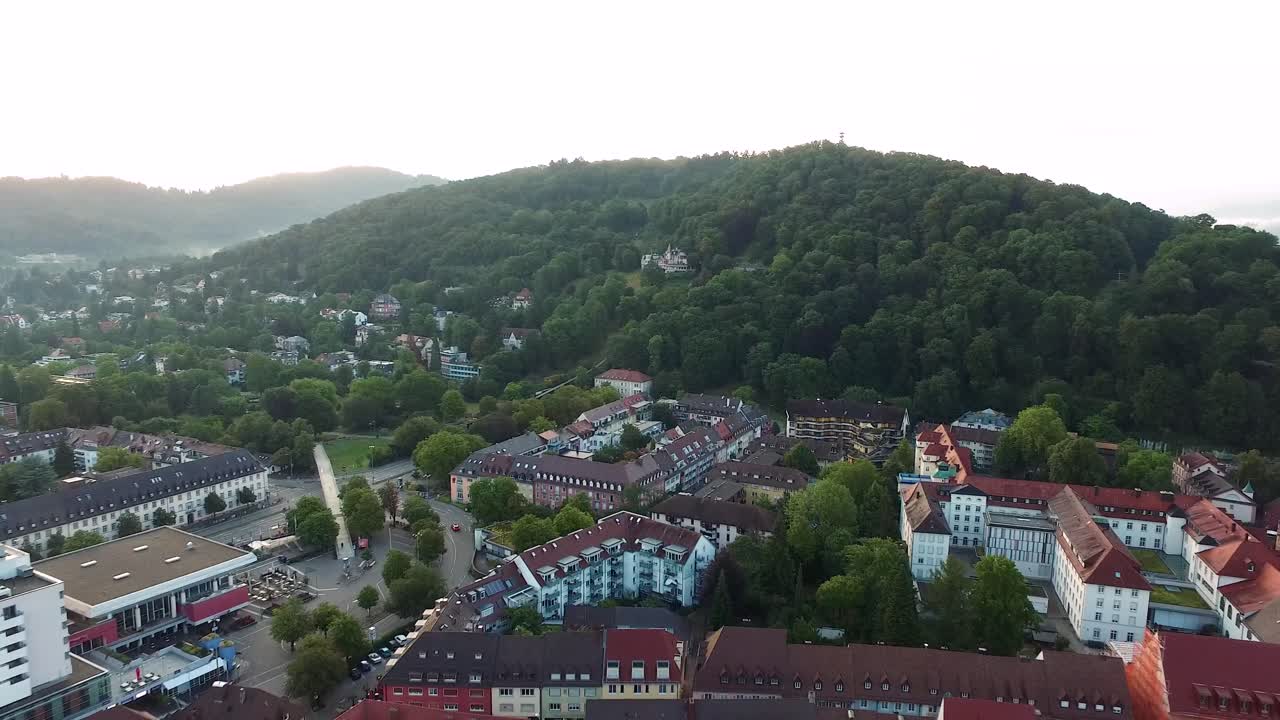 4k Drohne Footage shot near the Cathedral in, Fraiburg im Breisgau, Germany at Sunrise