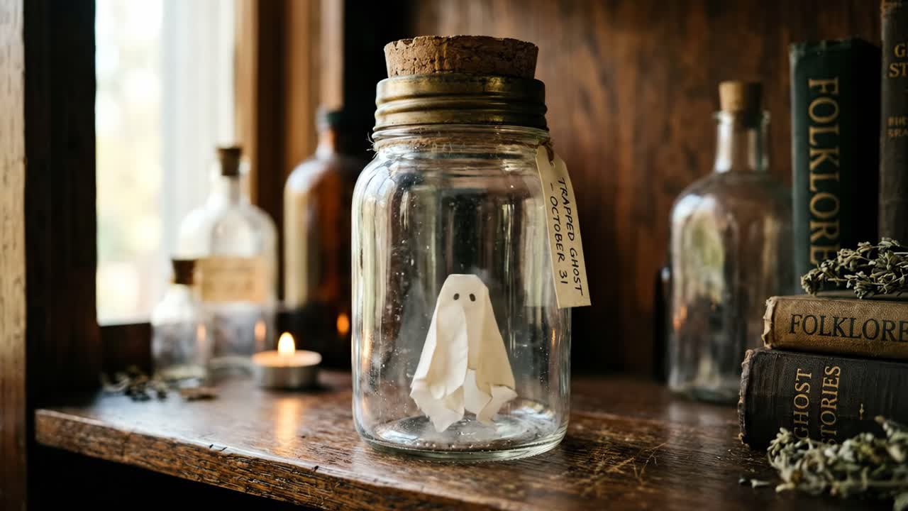Strašidelný uvězněný duch vznášející se ve sklenici na Halloween