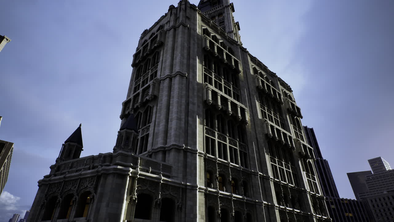 Historic building in urban area under clear sky during late afternoon light