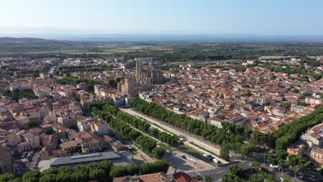 narbonne old city center canal de la robine aerial drone view sunny day france