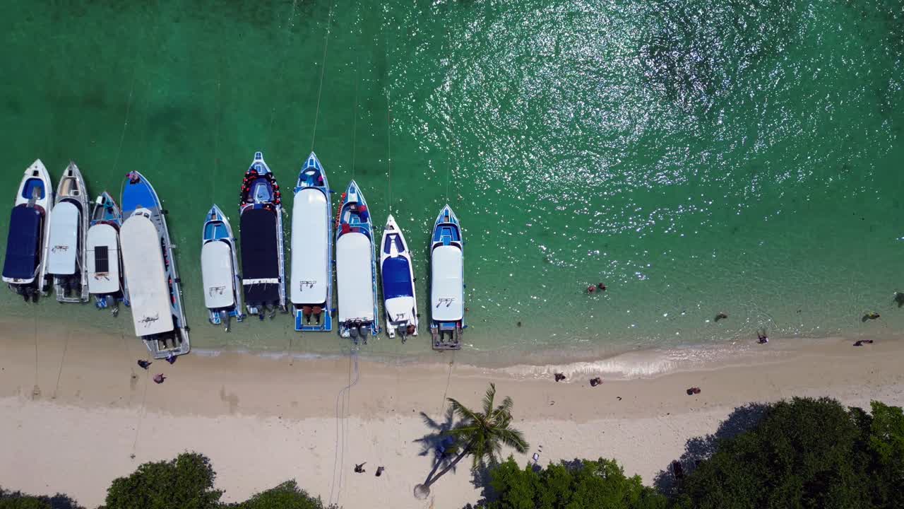 Aerial View of Boats on Tropical Beach
