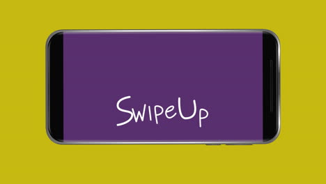 animation of words swipe up flickering on screen of a smartphone on yellow background