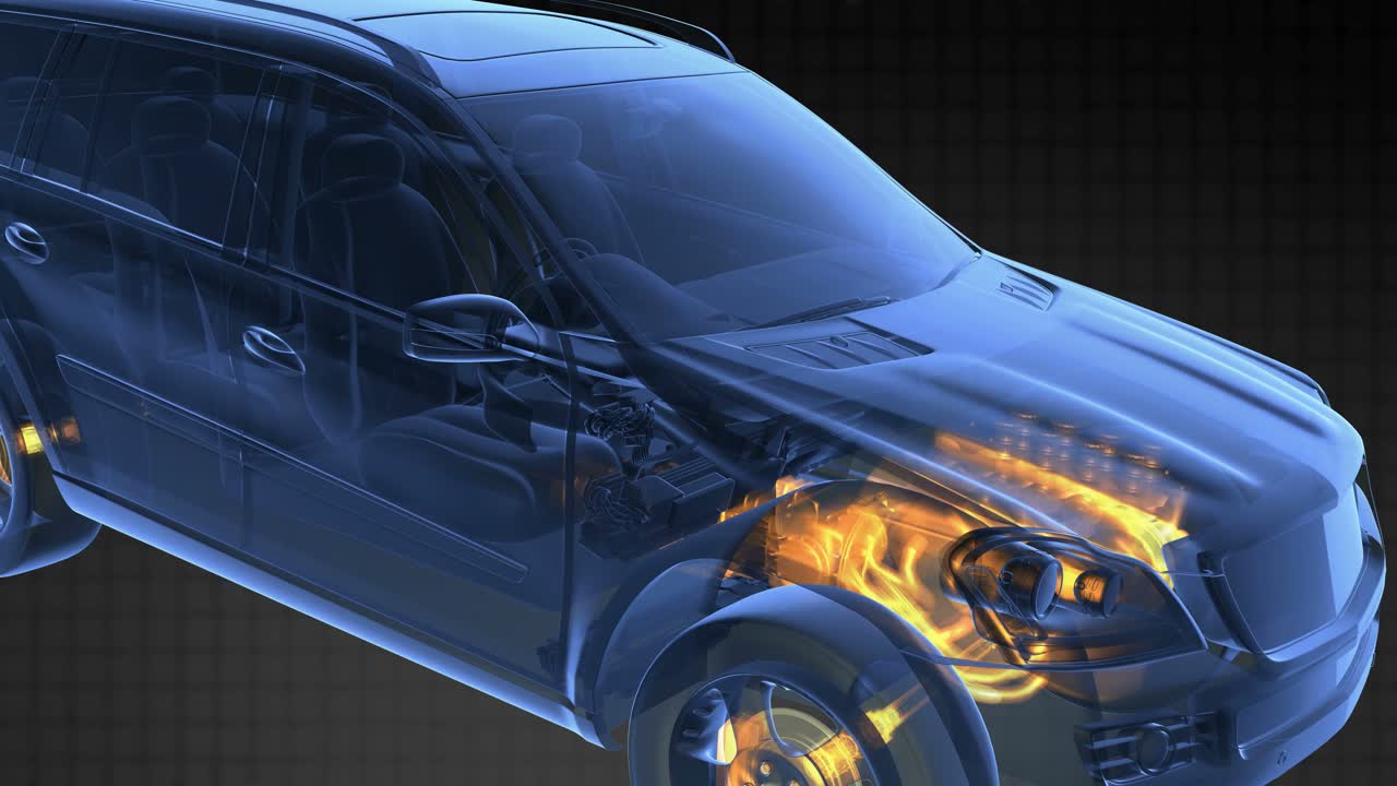 투명한 차가 회전합니다.