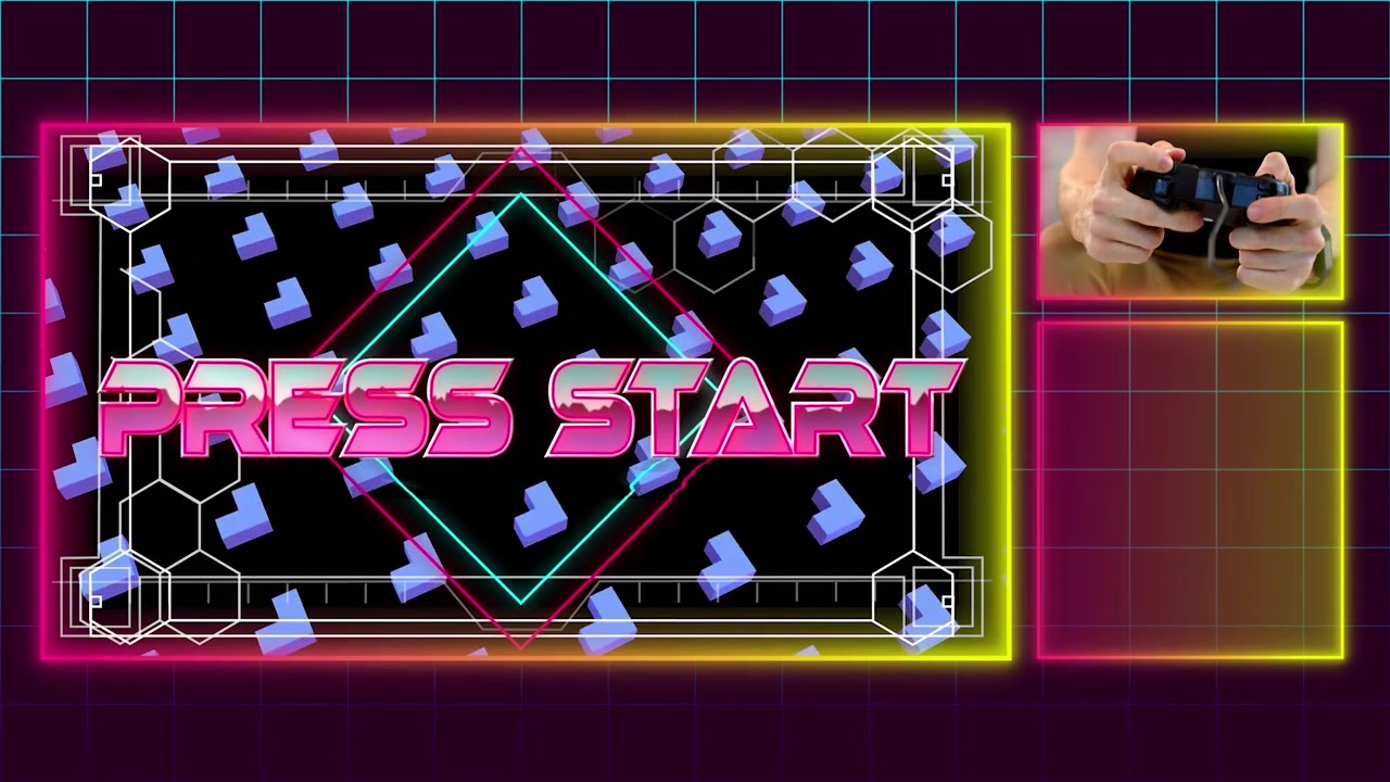 Schermata di avvio per giochi retrò con overlay del controller
