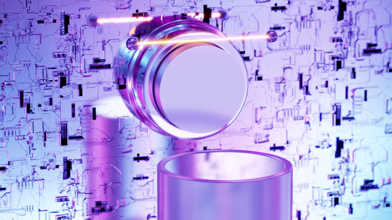 Laser blade cutting pieces from round metallic substance squeezed. 3d animation loop