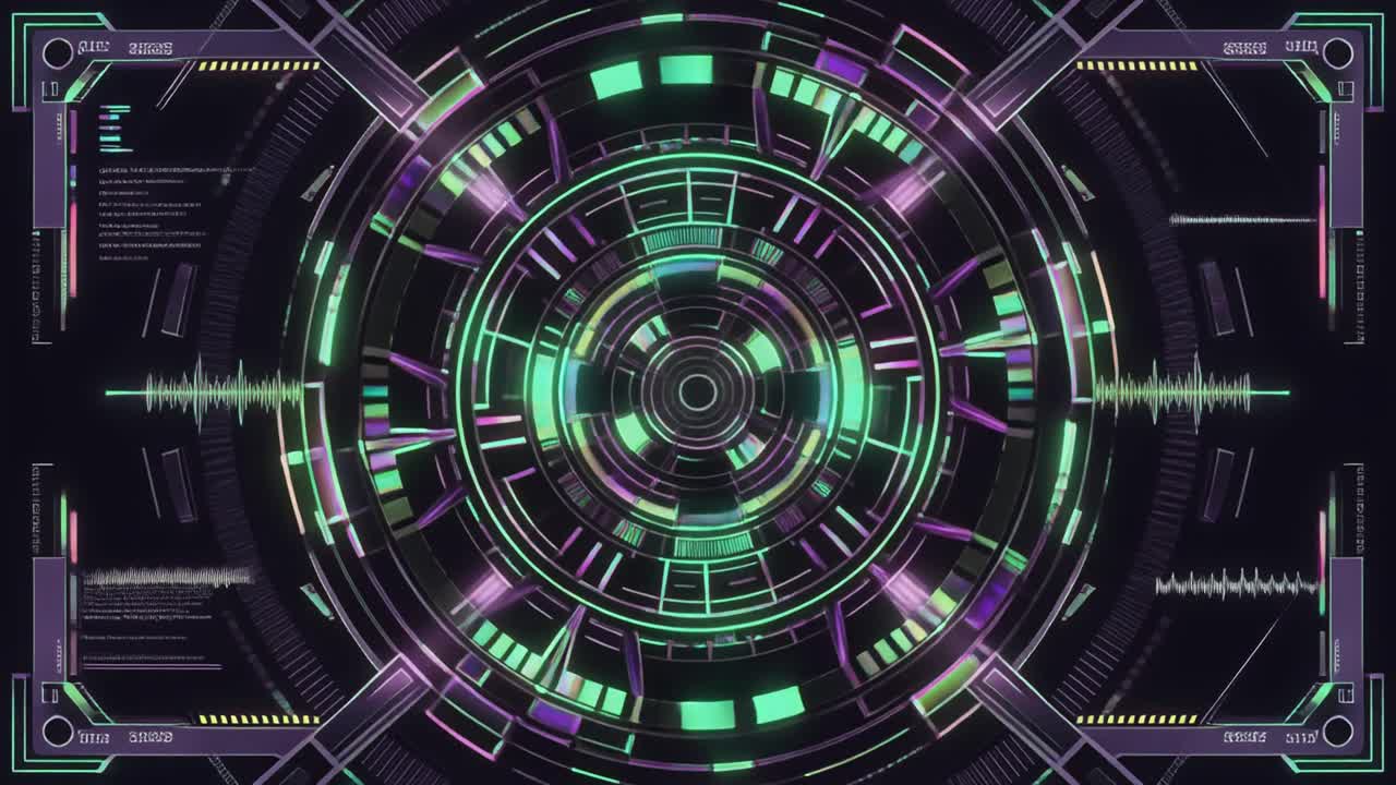 Futuristic Digital Interface with Glowing HUD and Data Visualization