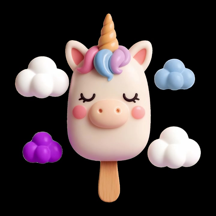 3D Animation of a Cute Unicorn Popsicle with Floating Clouds
