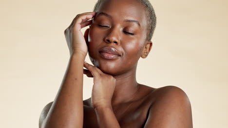 facial, beauty and black woman touch face