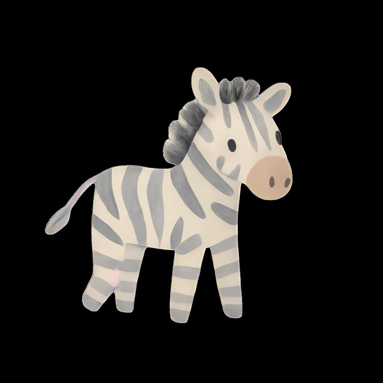 Cute cartoon zebra illustration animation isolated asset, transparent 4K video, alpha channel