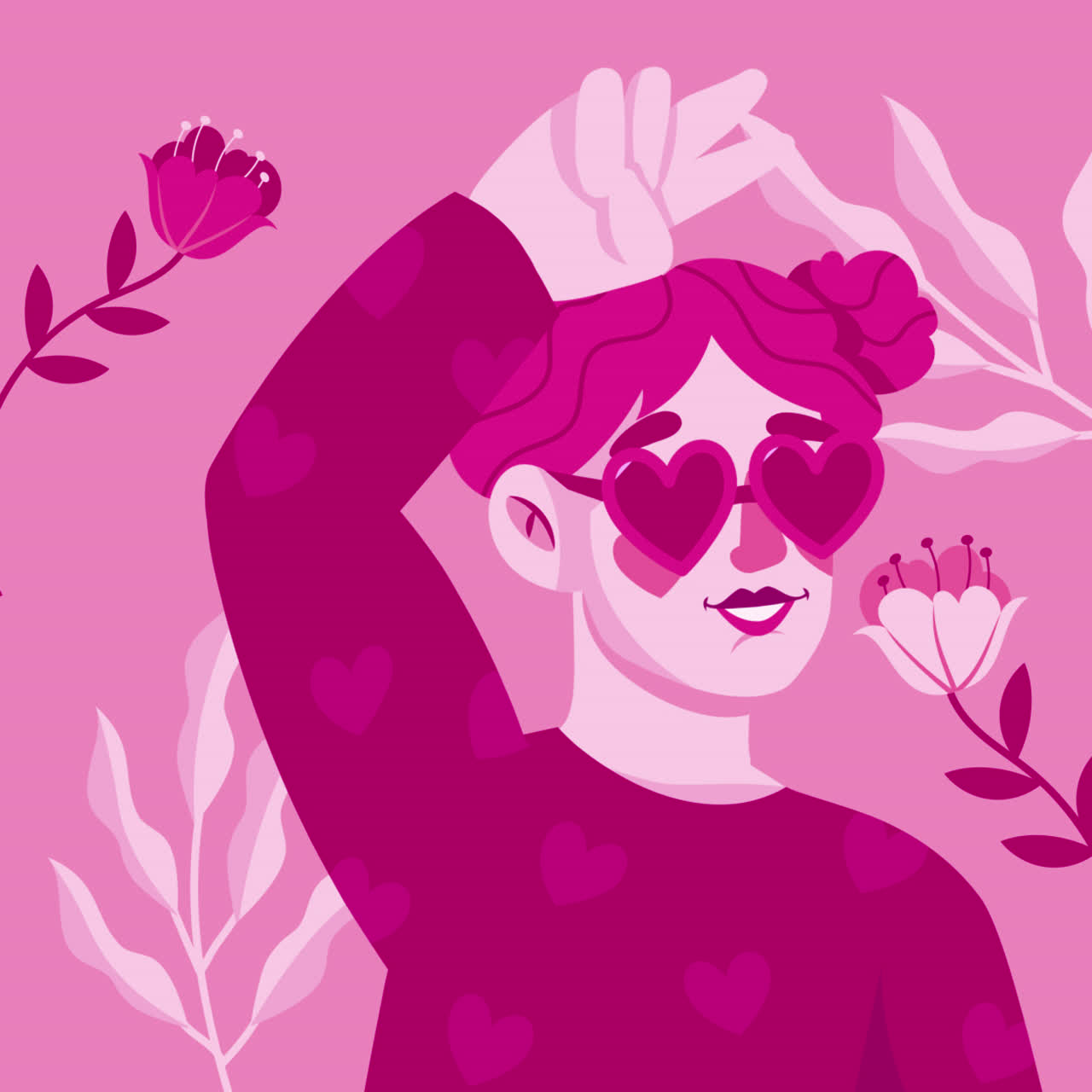 chica elegante con gafas de sol de corazón