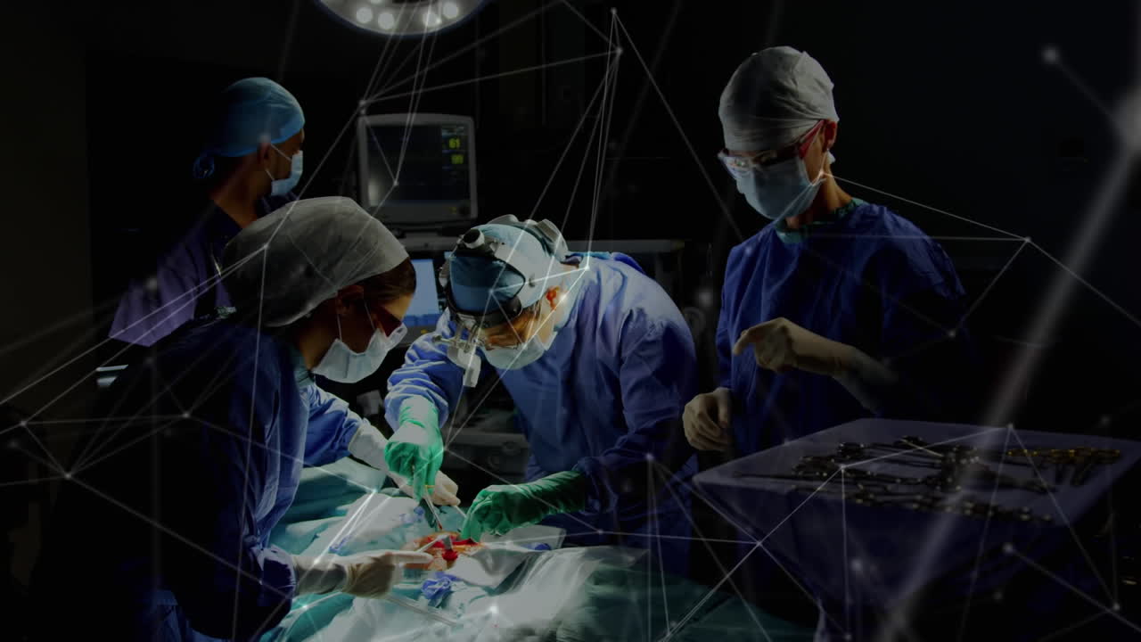 animación de la red de conexiones sobre los cirujanos en el quirófano