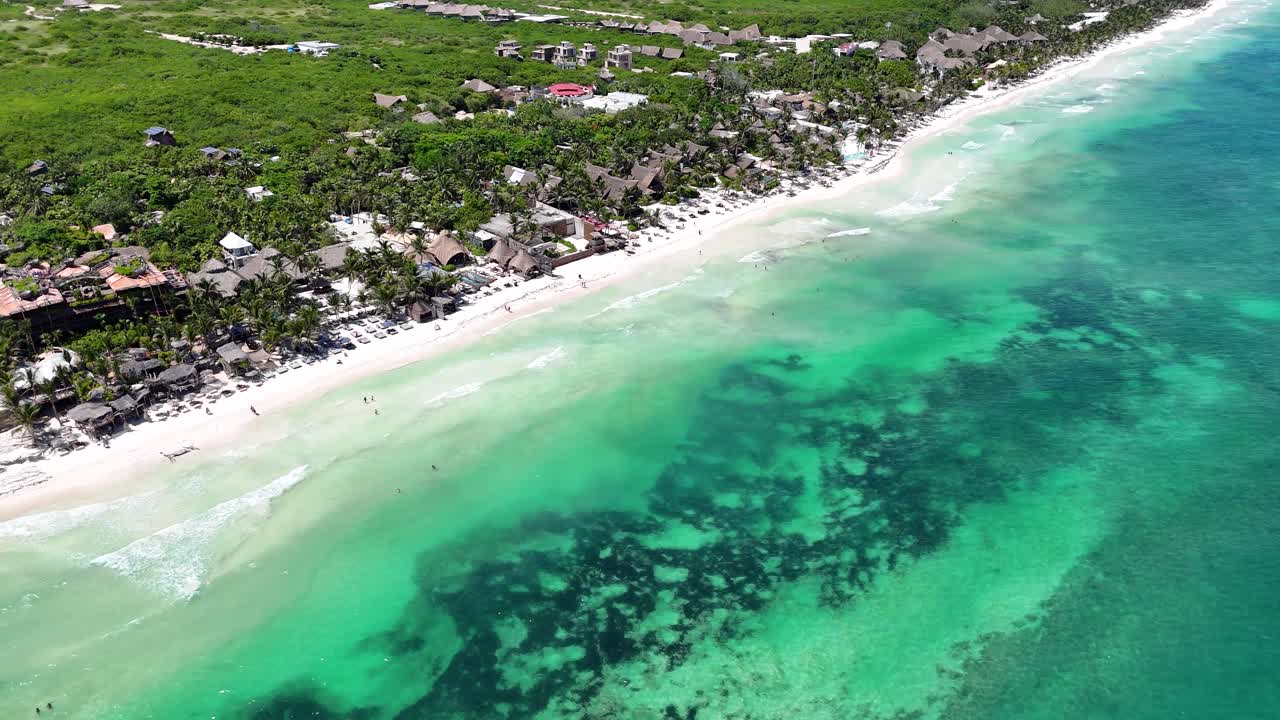 Aerial View of Tulum, Mexico. Stunning Tropical Scenery, Turquoise Caribbean Sea and White Sand Beach
