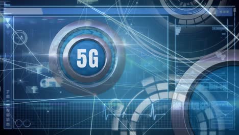 logotipo 5g en un botón con un fondo tecnológico