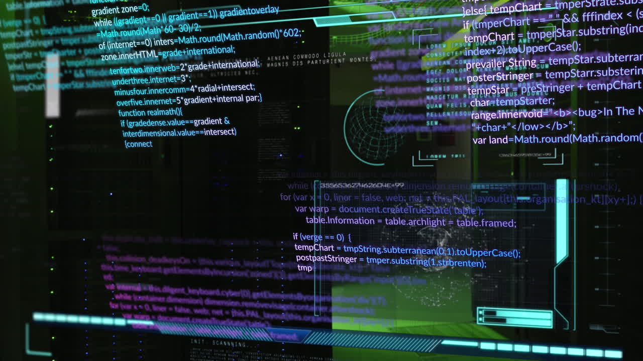 анимация обработки данных на черном фоне