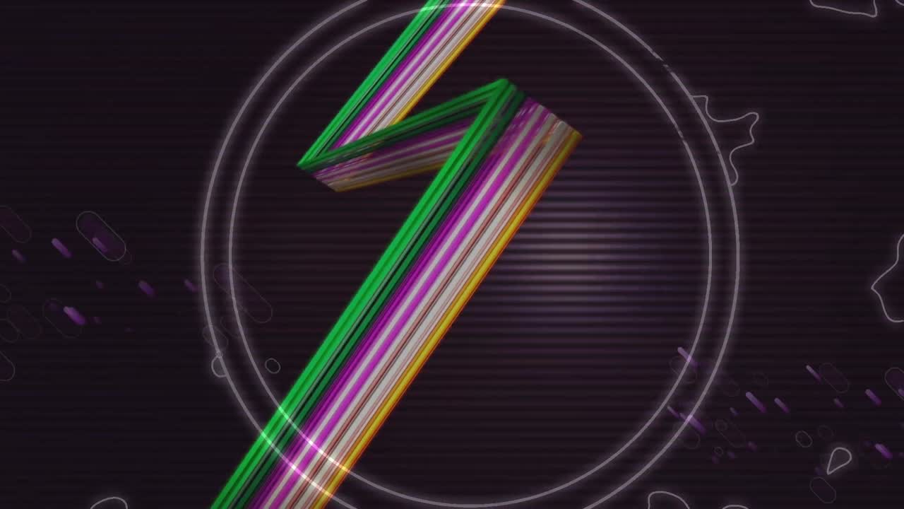 Digital animation af et rundt banner og lilla lysspor, der bevæger sig på en sort baggrund.