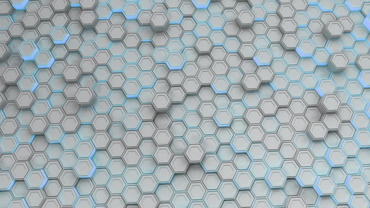 pared de hexágonos blancos con brillo azul