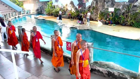 young monks explore zoo surroundings in thailand