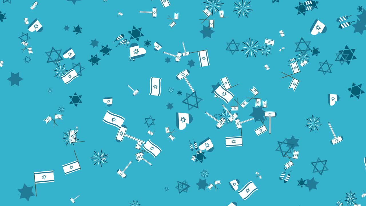이스라엘 독립기념일 휴일 플래트 디자인 전통적인 기호와 함께 애니메이션 배경