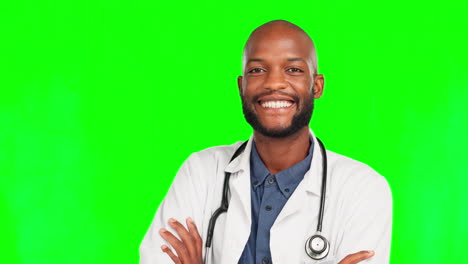 Arms-crossed-doctor,-green-screen