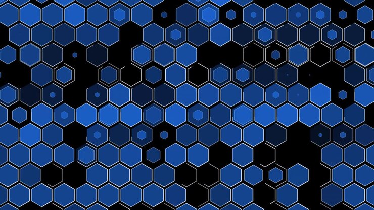 Abstraktes blaues Sechseckmuster als Bewegungshintergrund. Geometrischer Texturhintergrund. Technologie-Sechseck-Textur in 4K-Auflösung