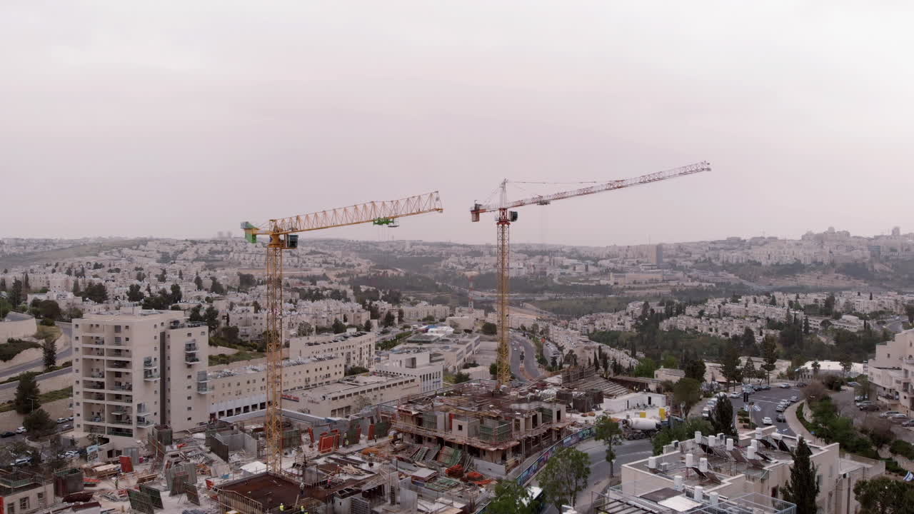 Jerusalem traffic landscape and construction site Aerial view