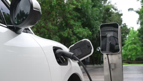 Concepto-Progresivo-De-Aparcamiento-De-Coches-Eléctricos-Y-Recarga-En-La-Estación-De-Carga.