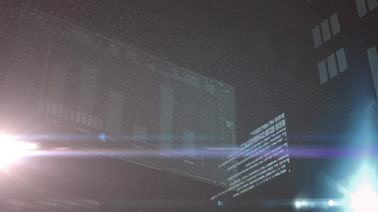 Animation of data processing over screen on black background