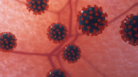 coronavirus (covid-19) medical animation. the virus model is realistic. coronaviruses influenza as dangerous flu strain cases as a pandemic. microscope virus close up. 3d rendering.