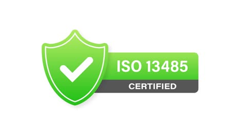 iso 13485 인증 배지, 아이콘, 인증 스프, 모션 그래픽
