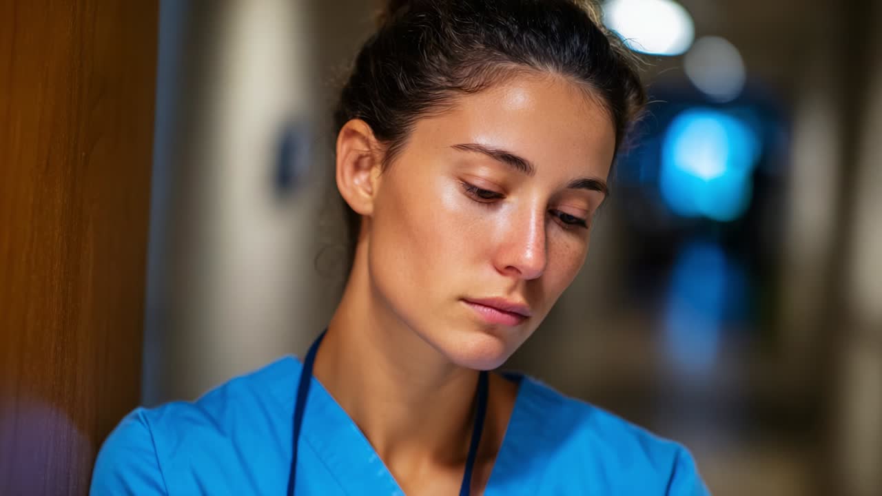 A Deep Reflection: A Young Medical Professional Contemplating Her Responsibilities and Emotions While Standing in a Hospital Corridor, Showcasing the Challenges and Triumphs of Healthcare Workers