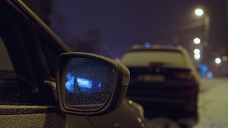 car mirror reflection in winter season