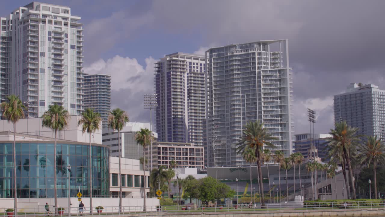 Downtown buildings in St. Petersburg, Florida with wide shot video stable