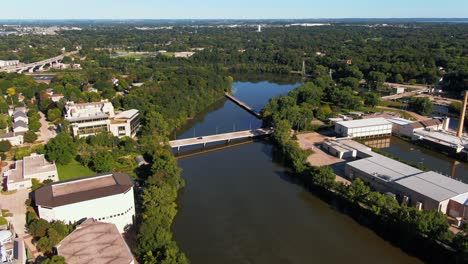 Aerial View of Downtown Appleton, Wisconsin with Fox River, Sunny Summer Day