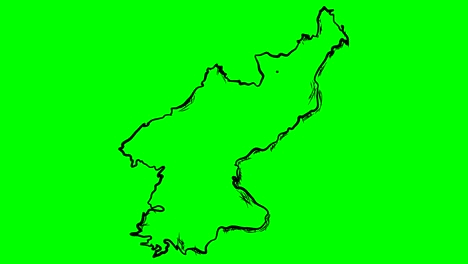 corea del norte dibujando el contorno del mapa en pantalla verde tabla blanca aislada