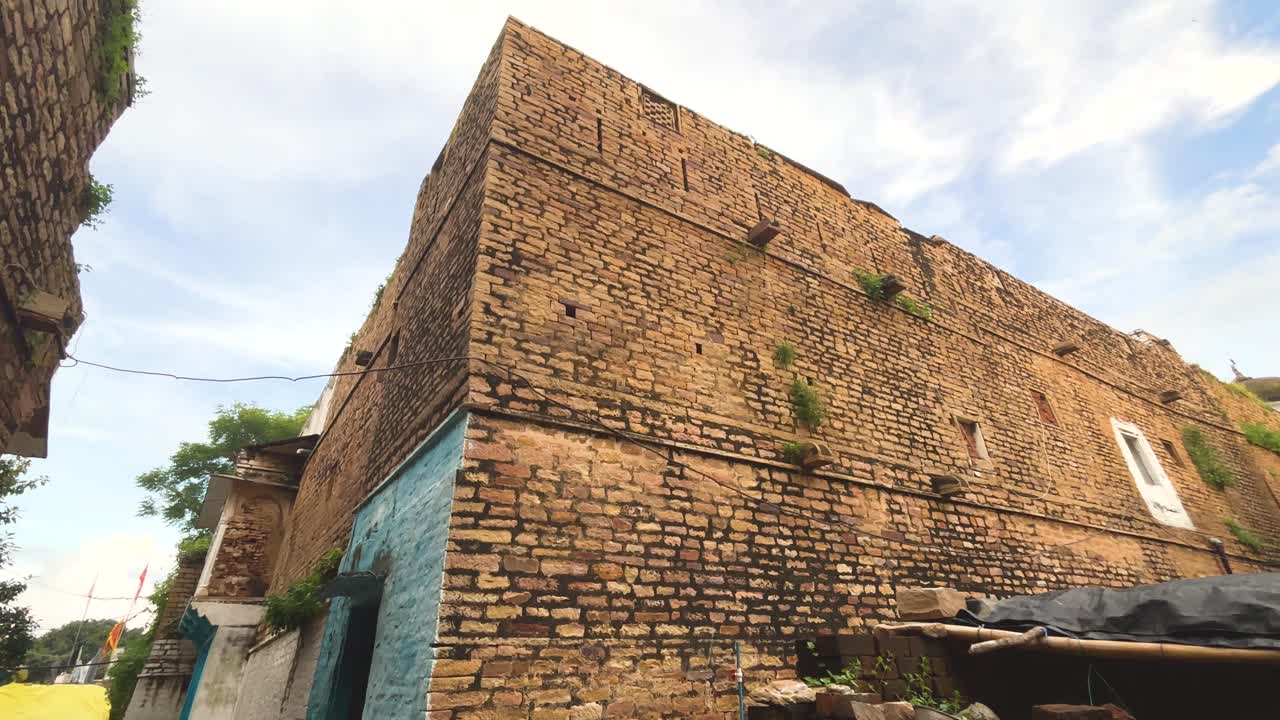 Pan shot of a historical building in a village of gwalior Madhya Pradesh