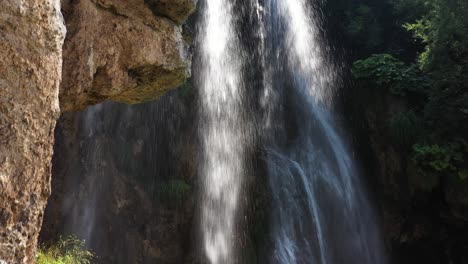 stunning waterfall view at sopotnica in serbia -aerial ascend